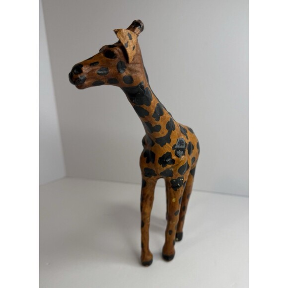 Leather Giraffe figurine 9.5" bookcase decor or coffee table decor. - Picture 2 of 8